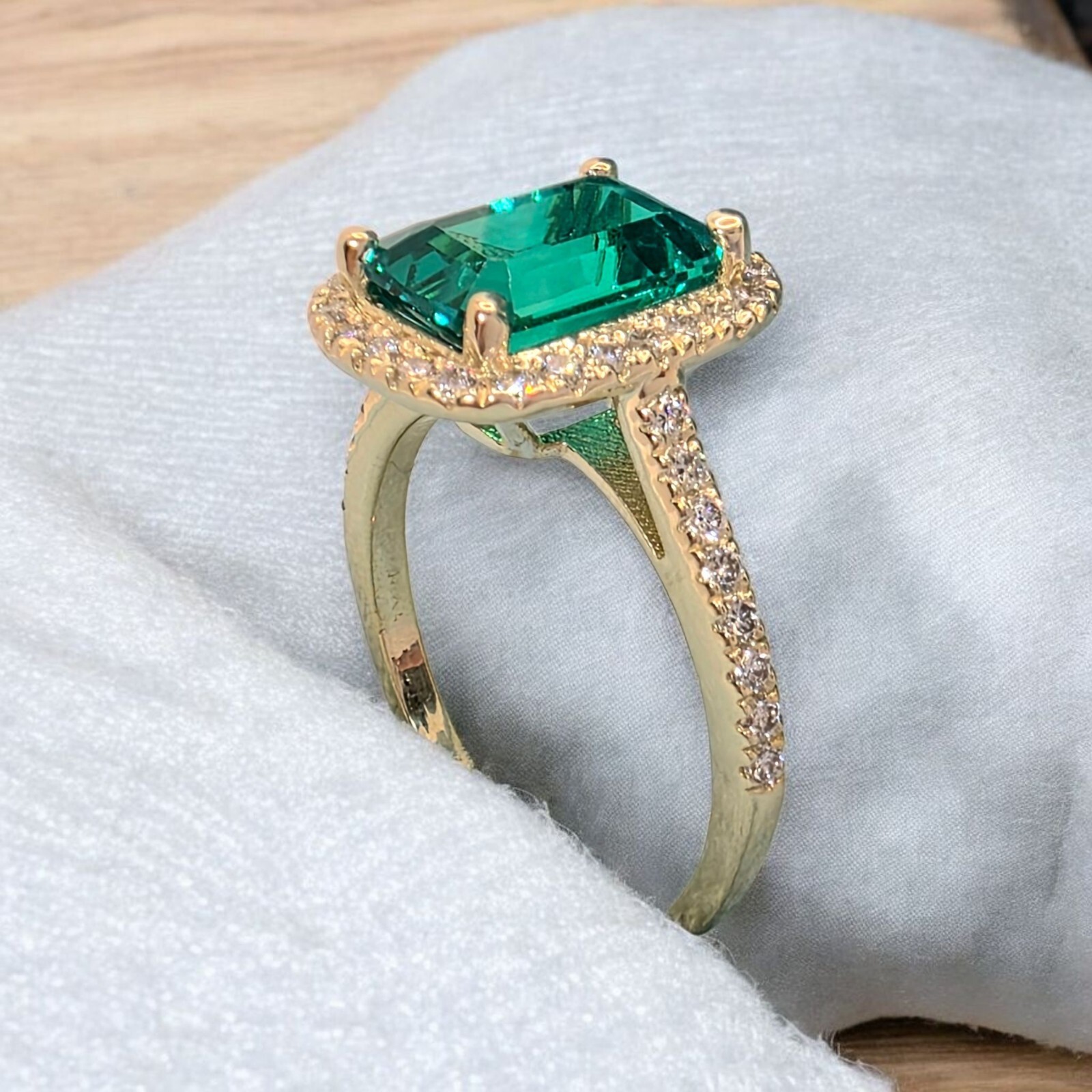 2.88 Ct Emerald Cut Lab Grown Emerald and Diamond Ring 14k GIA Authenticated