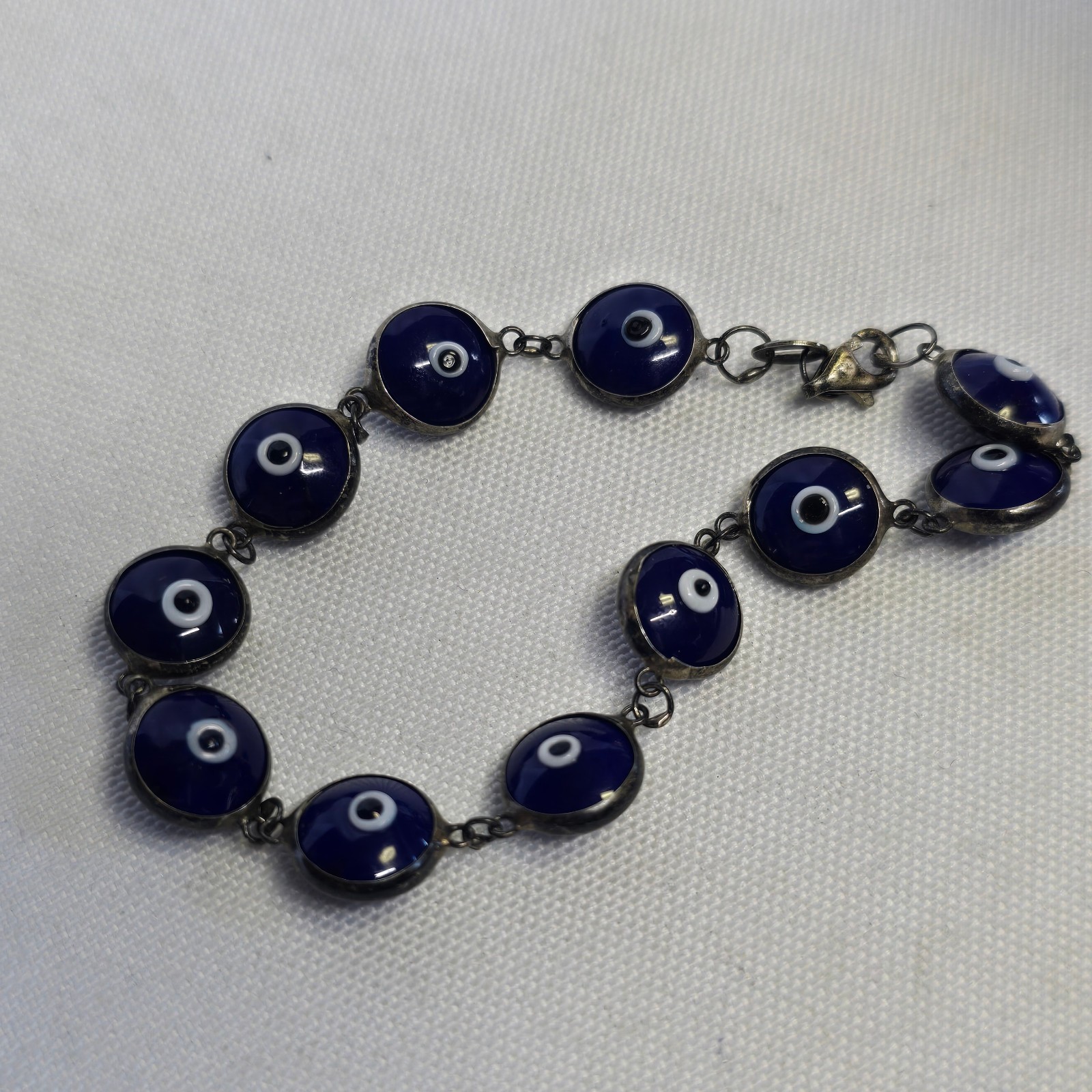 Sterling Silver Evil Eye Bracelet 7.83g Fine Jewelry 7.25″ Lobster Clasp