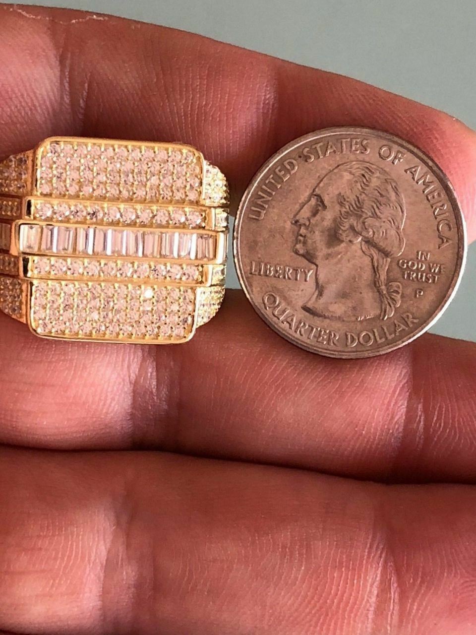 Men’s Hip Hop REAL ICY Solid 925 Silver 5ct Baguette CZ Pinky RING 14k Gold