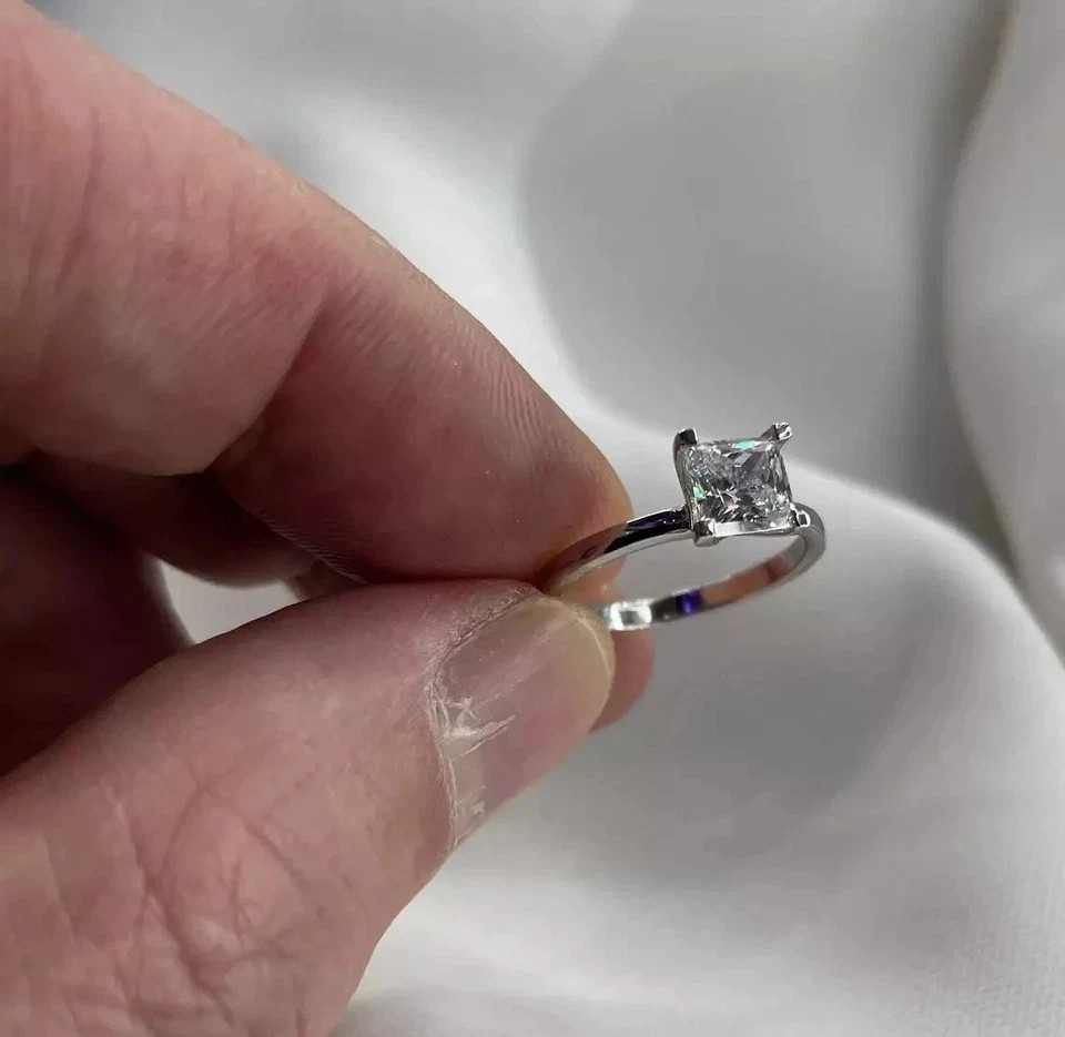 Princess Diamond Ring 1 Carat Wedding Lab Grown 14k White Gold IGI E F VVS CVD