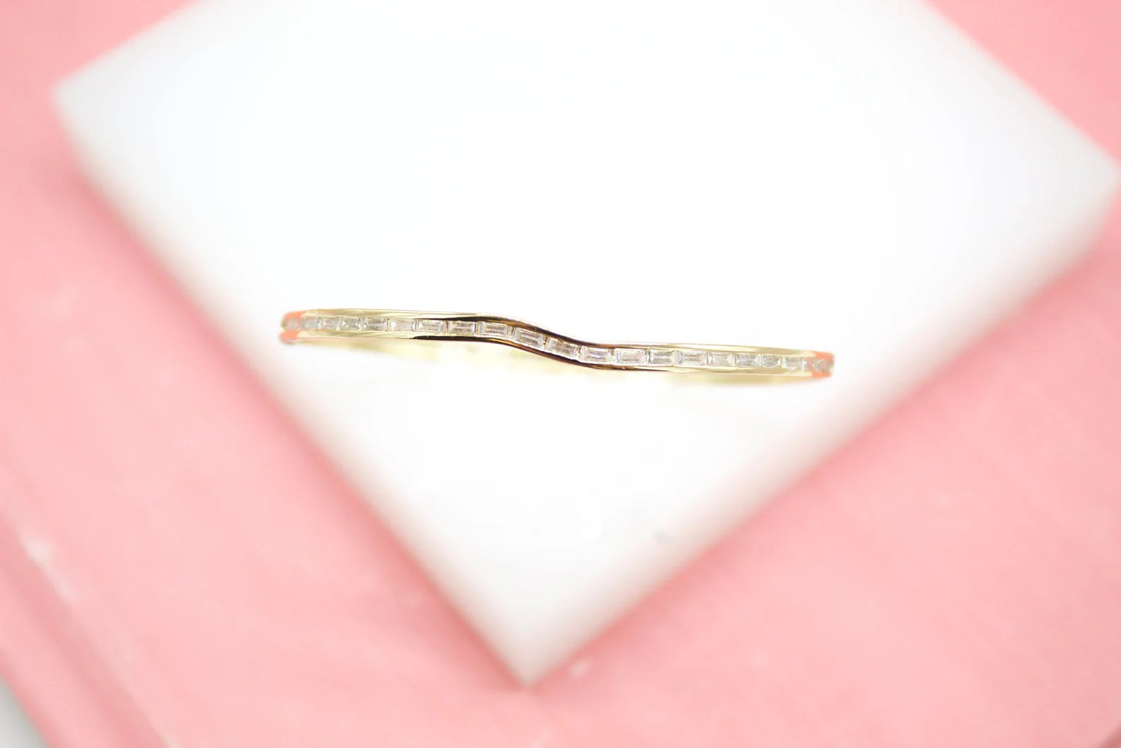 18K Gold Filled Slim Rectangle CZ Stone Bangle Bracelet (B19)