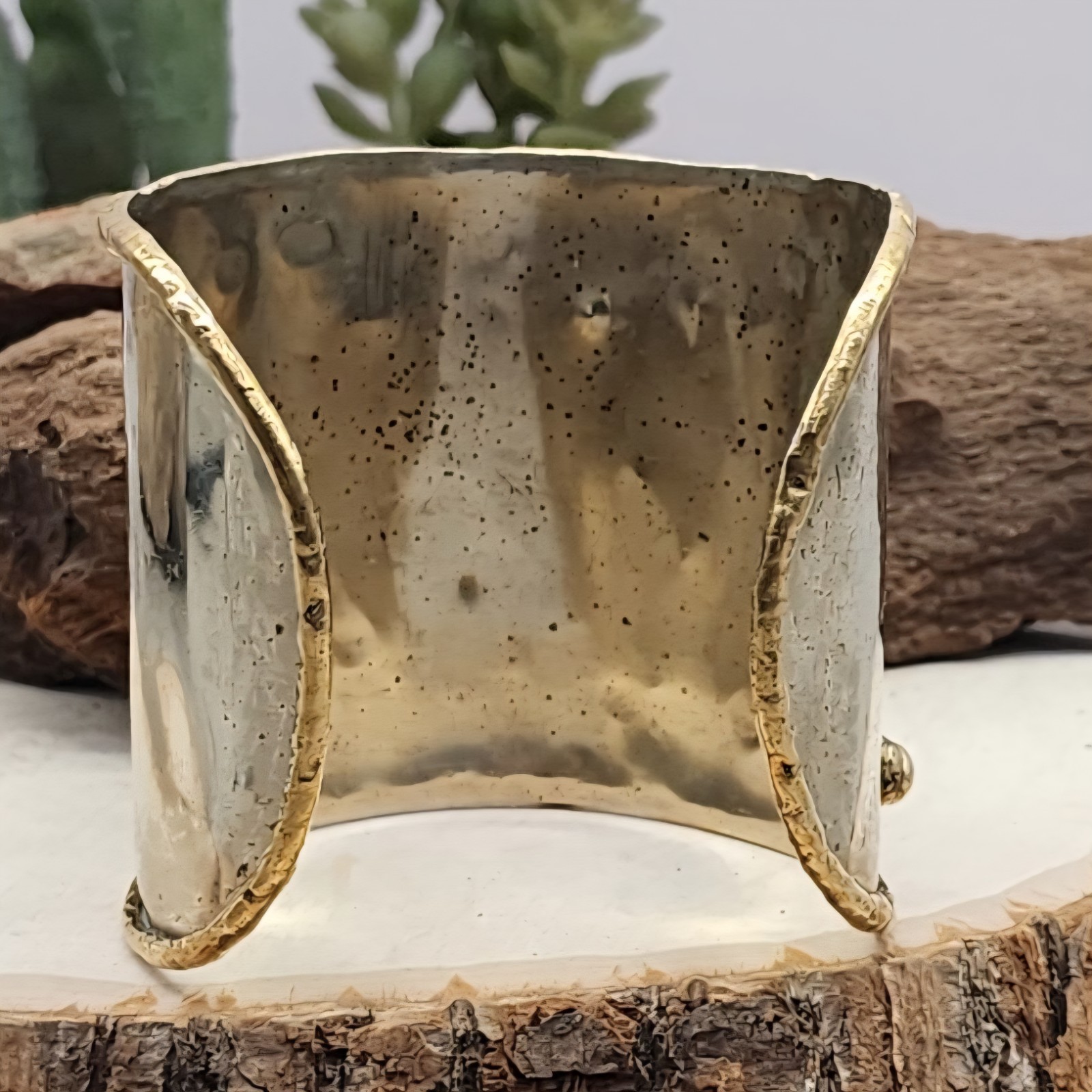 Copa Collection Brutalist Chunky Mixed Metal Raw Amethyst Sz6 3″ Wide Cuff 93g