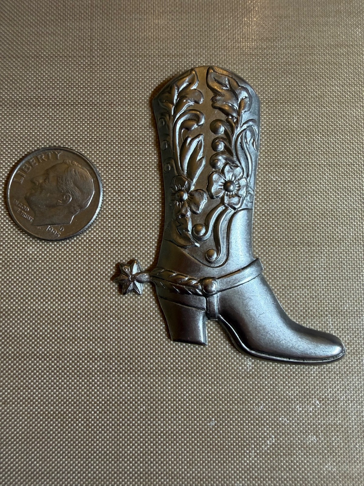 Vintage Charmingly Yours Cowboy Boot Charm Silver Tone Western Floral NOS 57mm