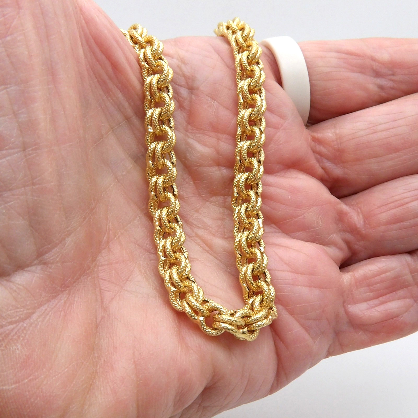 Solid 18k Gold Textured Chino Double Link Chain Necklace 20.5in 750 Italy 6mm