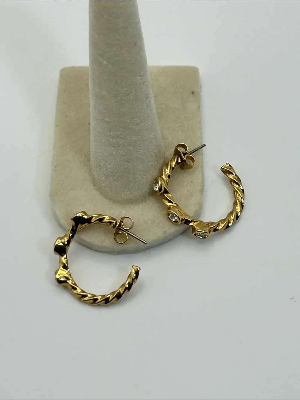 Vintage Twisted Hoop Crystal Earrings Chunky Studs Gold-tone Day or Night