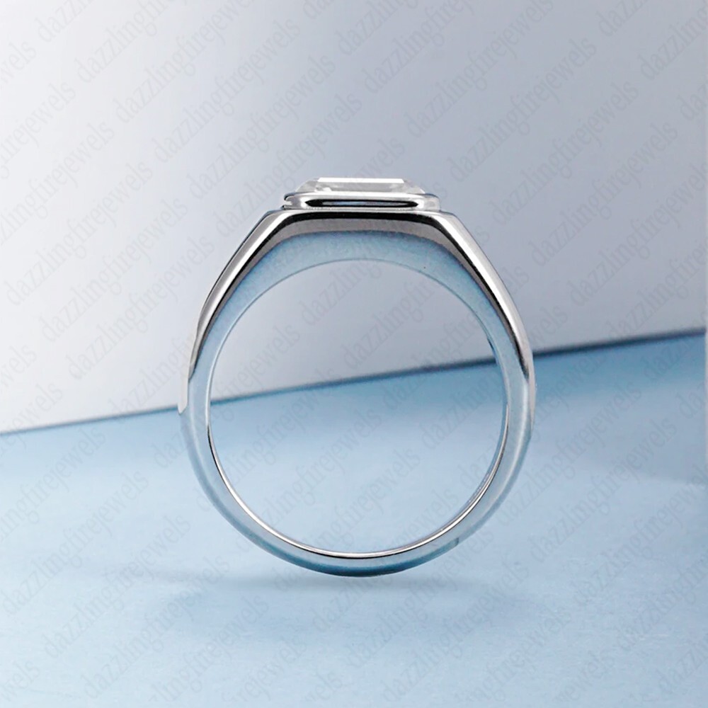 2.19 Ct Emerald Cut Moissanite Bezel Engagement Ring 14K White Gold Plated