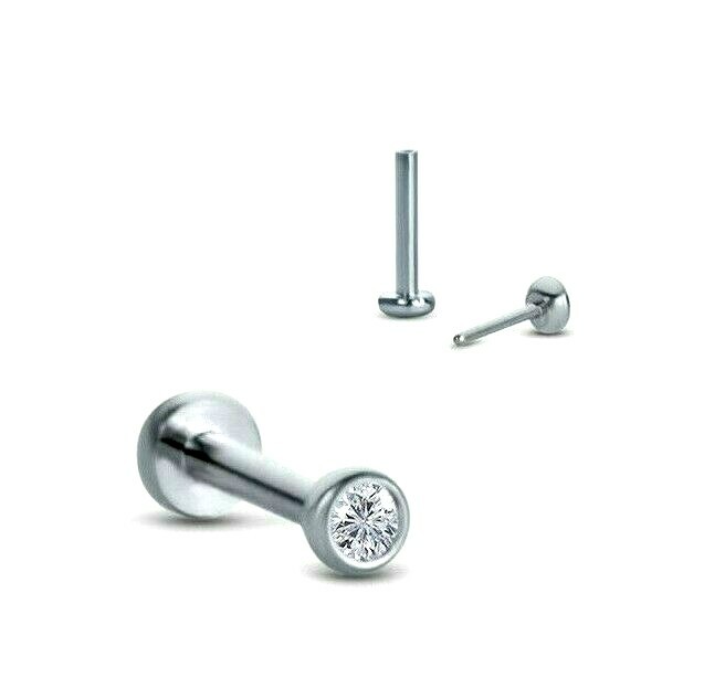 3 pcs 16G 1/4″ 2mm 3mm CZ PUSH in PIN TRAGUS STEEL LABRET EARRINGS Flatback STUD