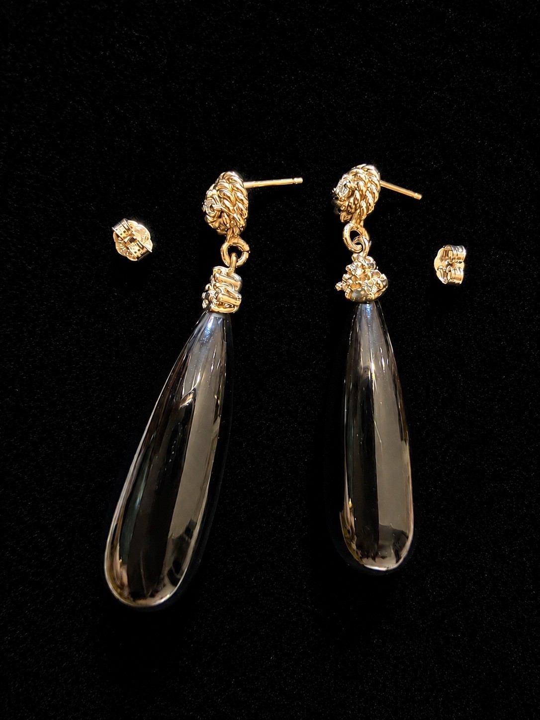 Vintage 14K White Gold Black Onyx & Diamond Drop Earrings, 62 CTTW, 13.69g