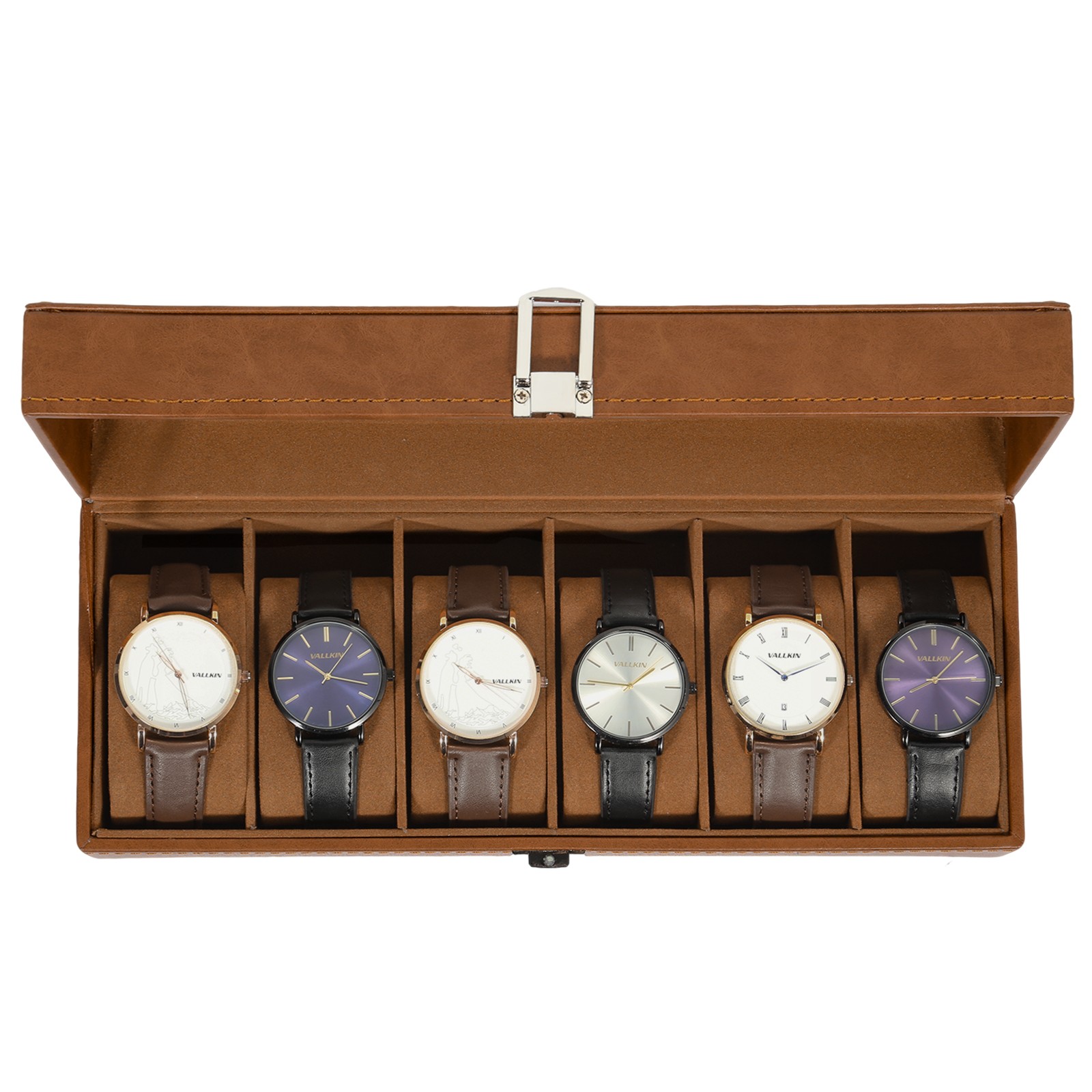 6 Slots Watch Box – PU Leather Case with Glass Lid, Display & Storage Organizer