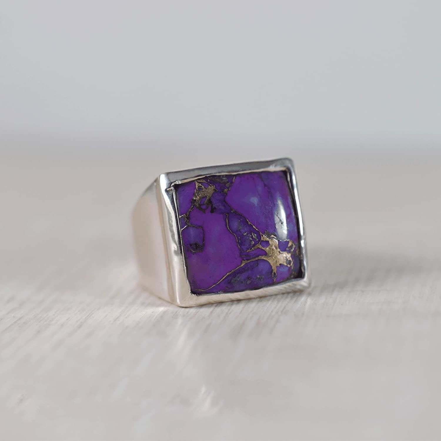 Solid 925 Sterling Silver AA Natural Copper Turquoise Gemstone Men’s Unisex Ring