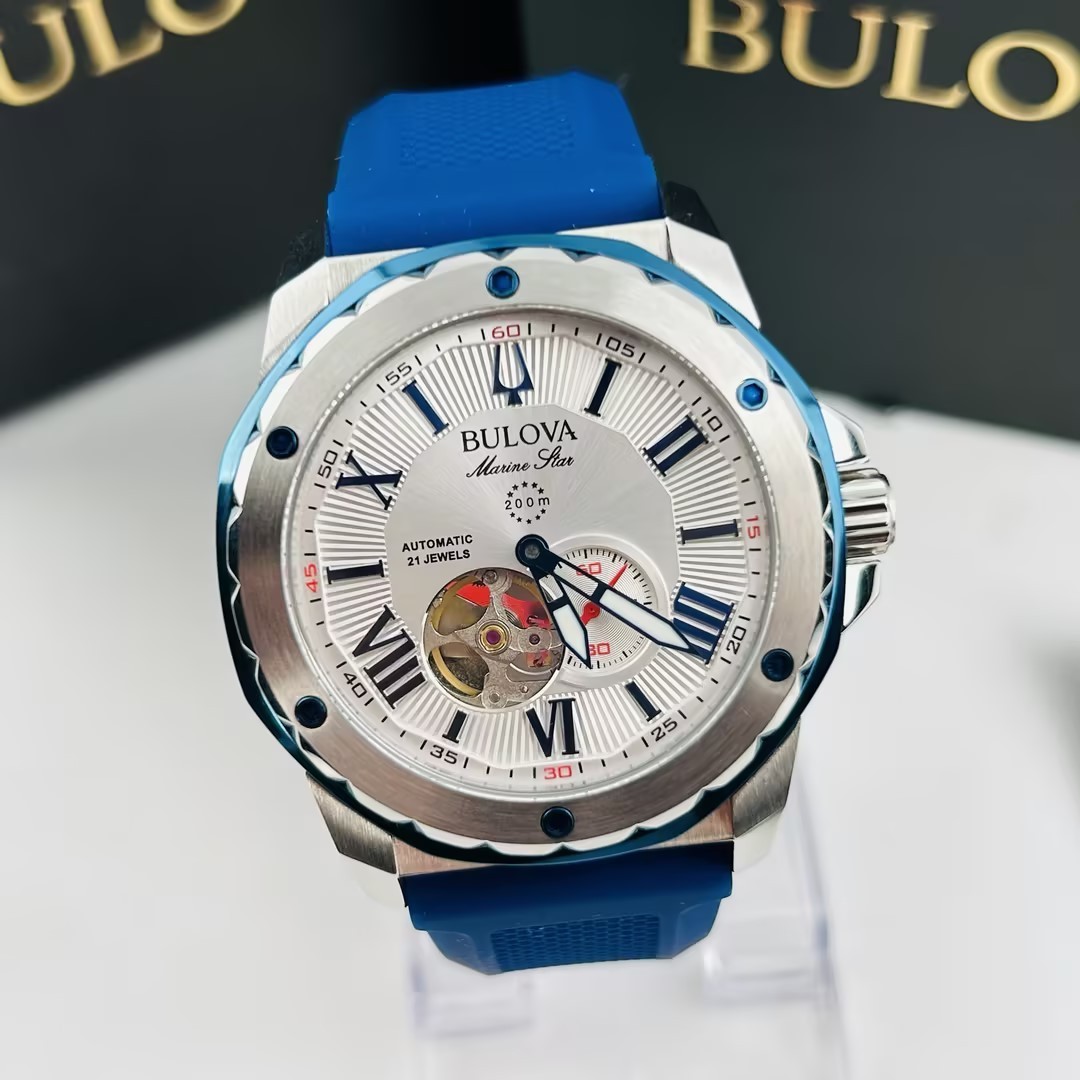 Bulova Marine Star 98A225 White Dial Silicon Strap Men Automatic Watch New 45mm