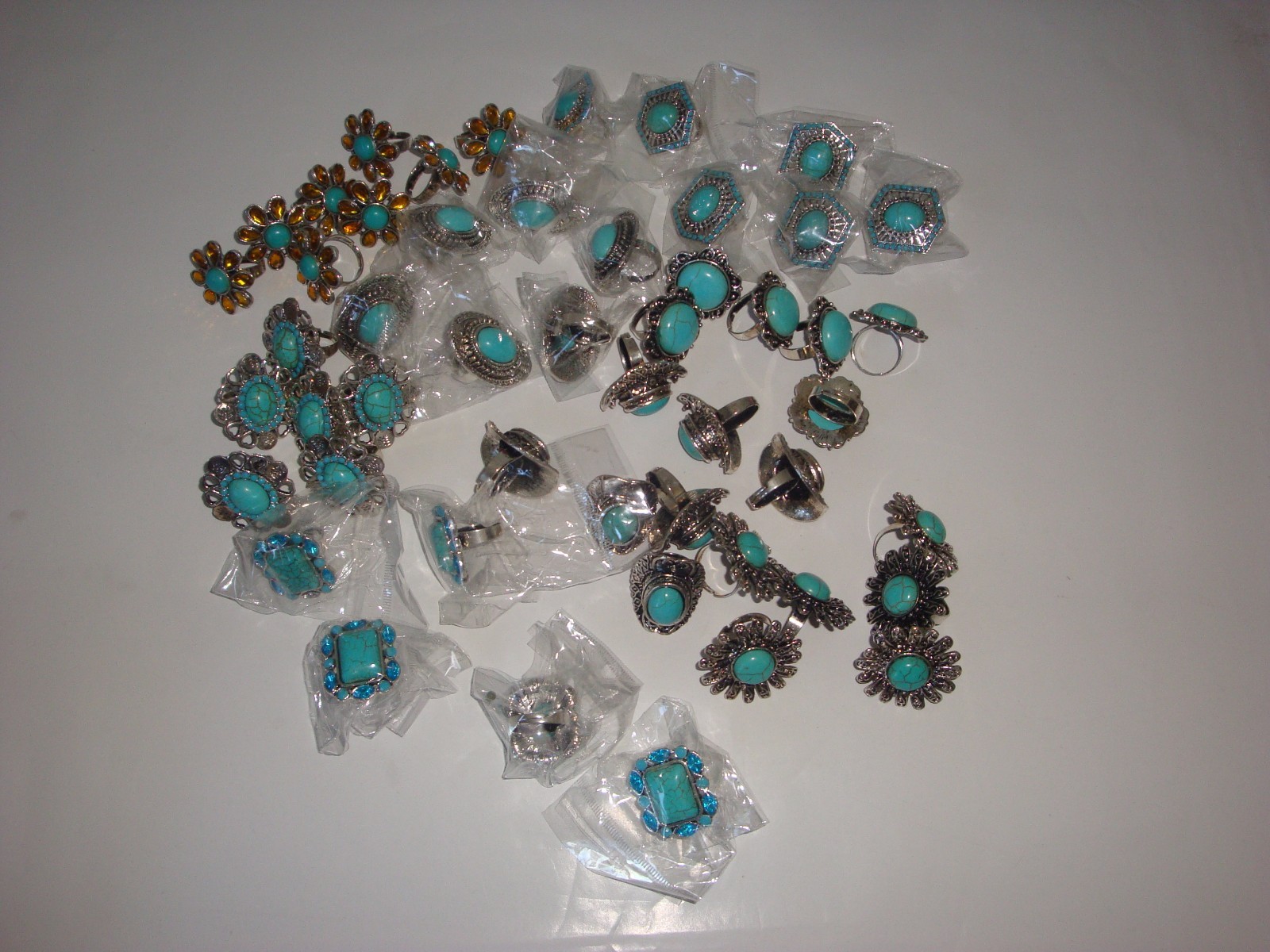 Wholesale Lot of 12 Turquoise Fashion Rings ~ Adjustable ~ Fit Sizes 6 to 10