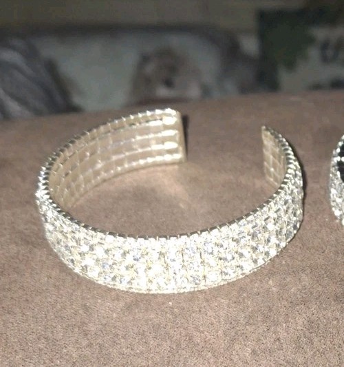 Multirow Rhinestone Crystal Cuff Bracelet Formal EUC Sparkly