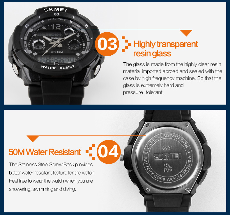 SKMEI Men Adult Teen Digital Analog Waterproof Sport Wristwatch Dual Time New