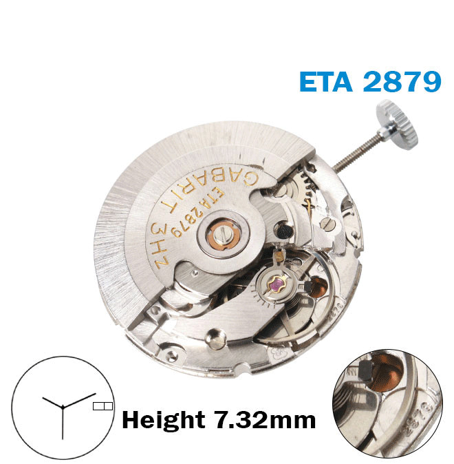 ETA 2879-GABARIT 3HZ-Automatic Movement-White Day/Date Disk At 3-3Hands-H:7.32mm