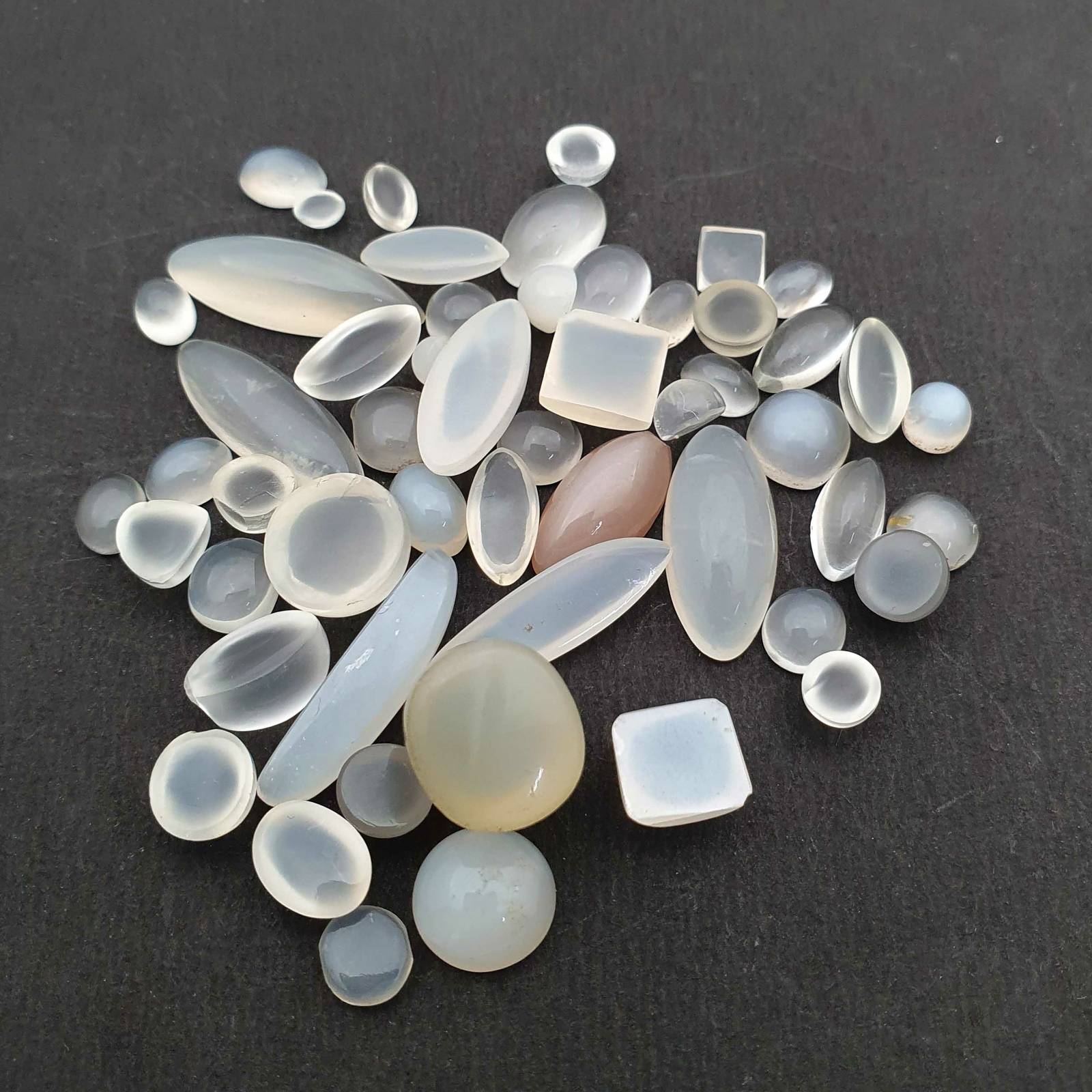 Natural White Moonstone Mix Stone Cabochon Gemstone Lot 55 Pcs 3*4-8*17 MM 74 CT