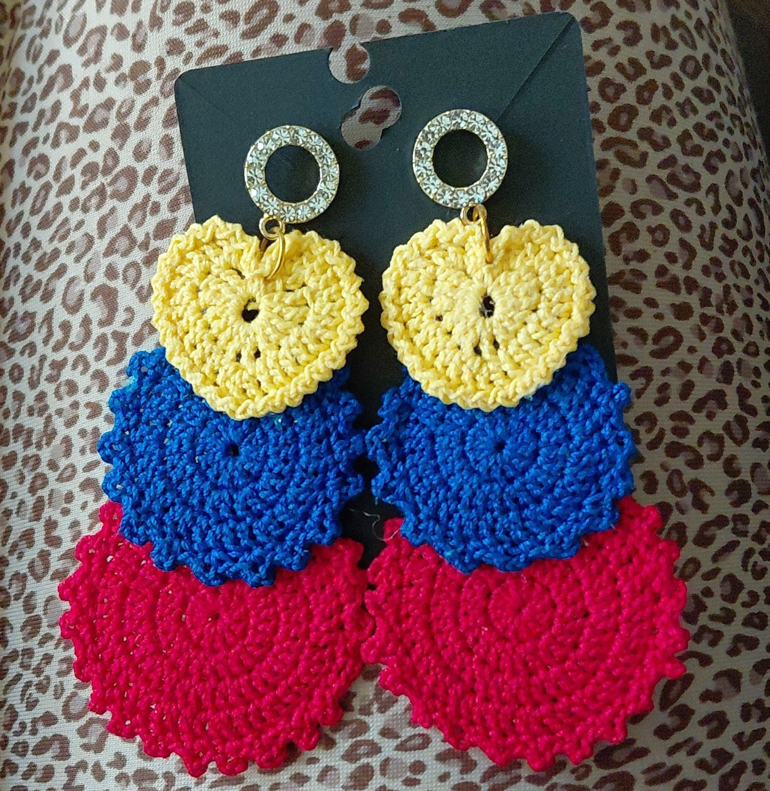 Handmade Crochet Fabric Heart Dangle/Drop Earrings Multicolor Butterfly Back