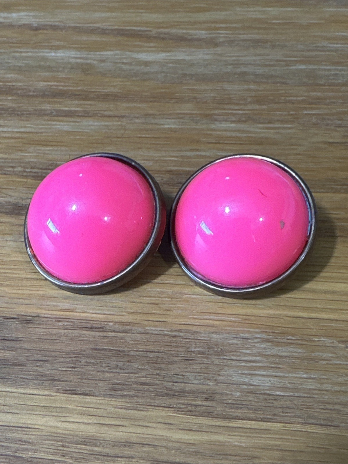 Vintage Bubble Earrings Clip On Hot Pink Enamel 1960-1970 Jewelry