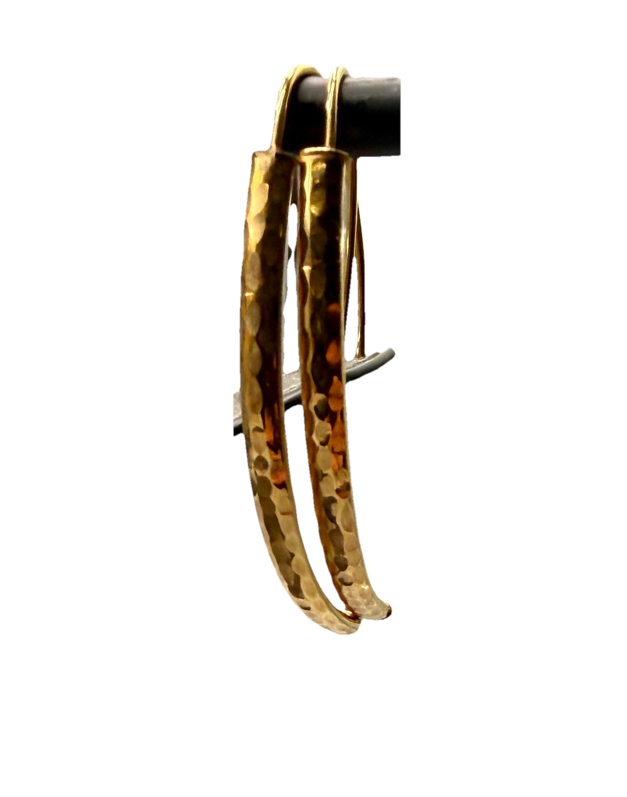 Estate JMC 10K Yellow Gold Hammered Threader Earrings 1.2g 1 3/4”