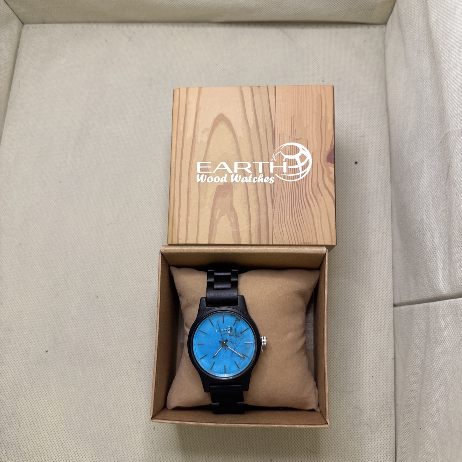 Earth Wood Tuckahoe Black Sandalwood Watch Turquoise Marble Dial Box Included