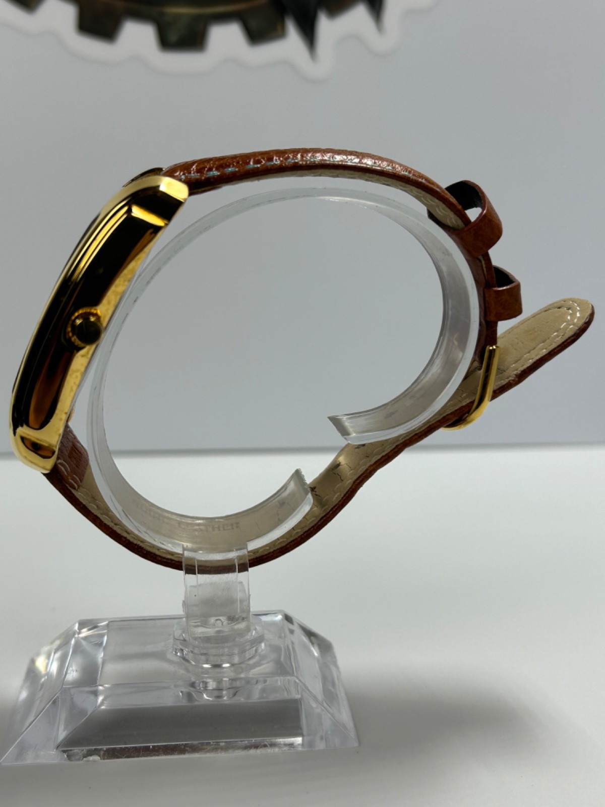 Vintage Joan Rivers Classics V377 Womens 34MM Tank Quartz Gold Tone W/Blue Dial