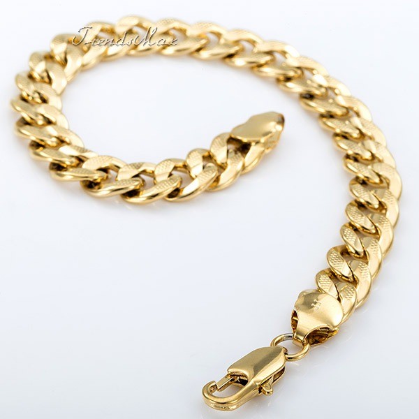 9MM Wide HAMMERED CURB Cuban Bracelet 18K Gold Filled MENS BOYS Chain 7/8/9 inch