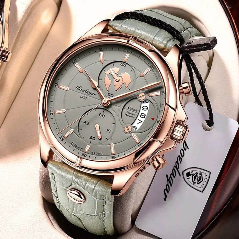 Men Quartz Watch Fashion Chronograph Leather Sport Waterproof Wristwatch Luxury