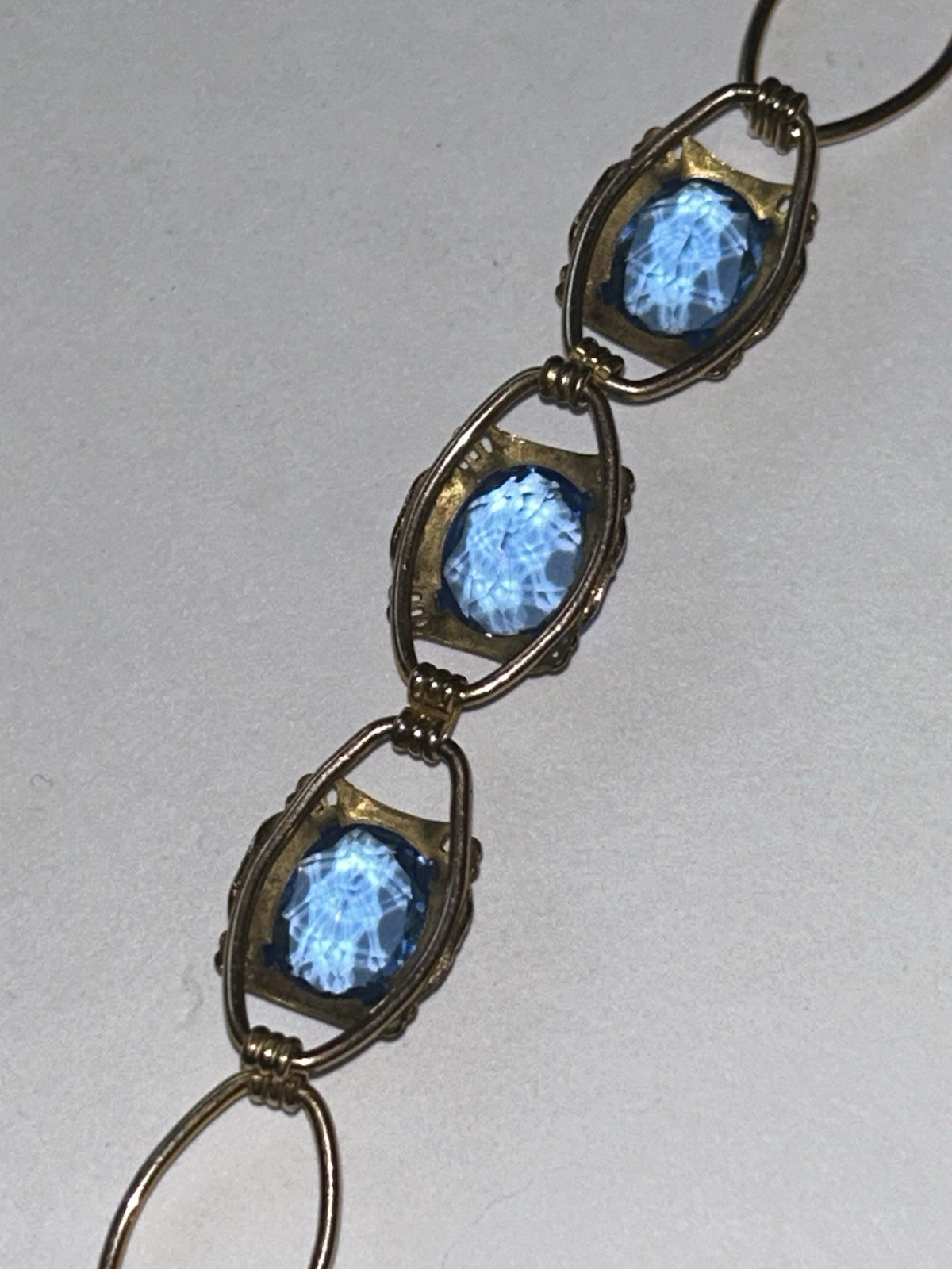 Antique Edwardian Sterling Cobalt Blue Glass Filigree Bracelet 7″ Stunning