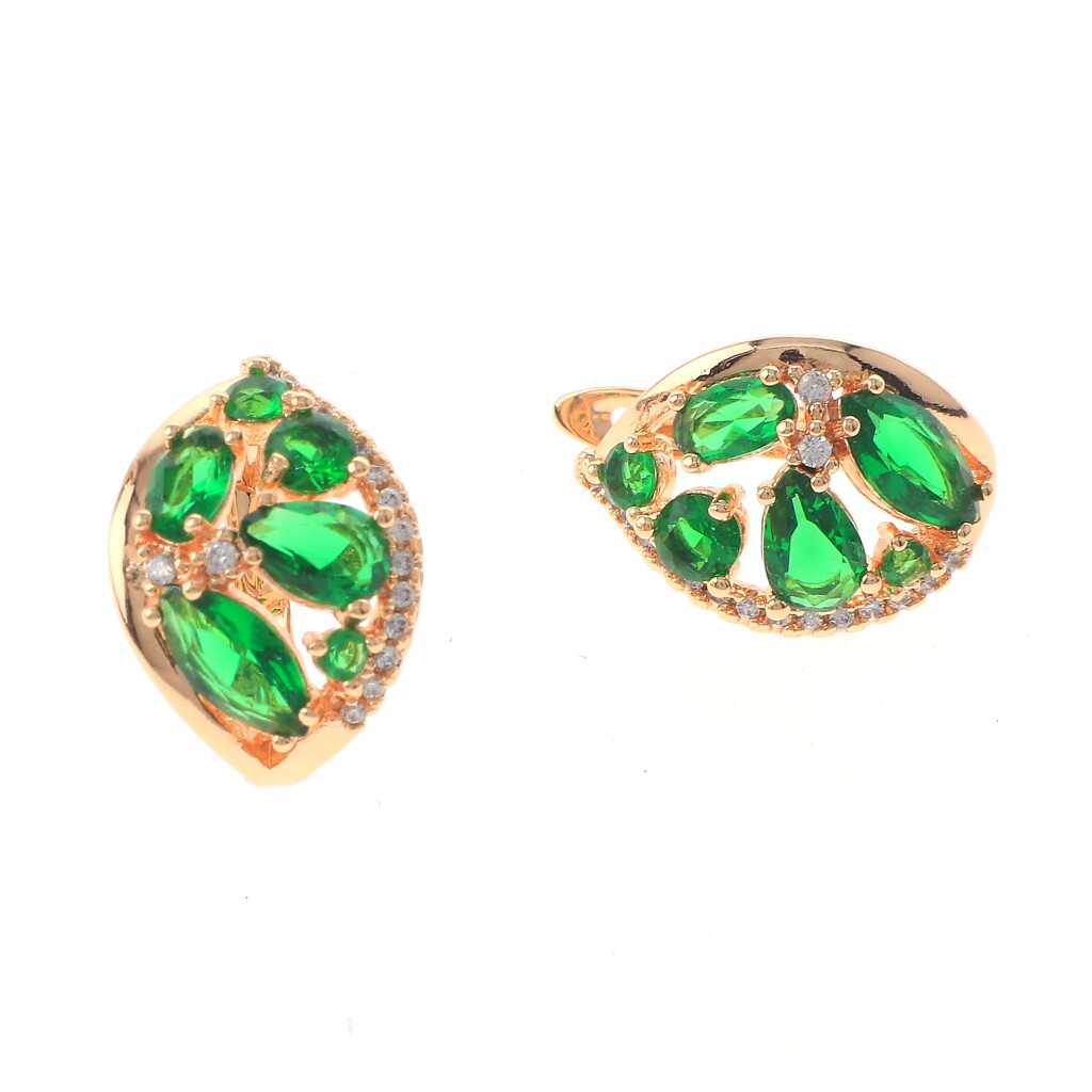 Gold Tone Gold Plated Metal English Lock Stud Earrings XPE2624E-GRN