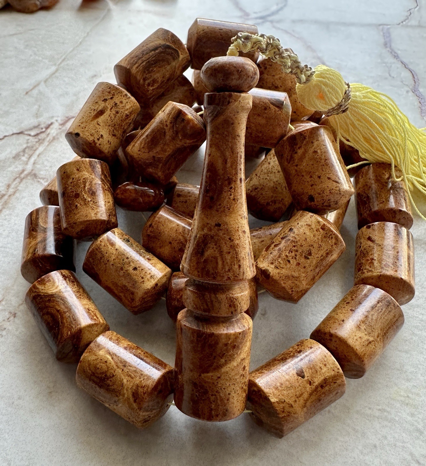 Big Baltic Amber 140g. Islamic Prayer Rosary Barrel 33 Brown Beads Pressed