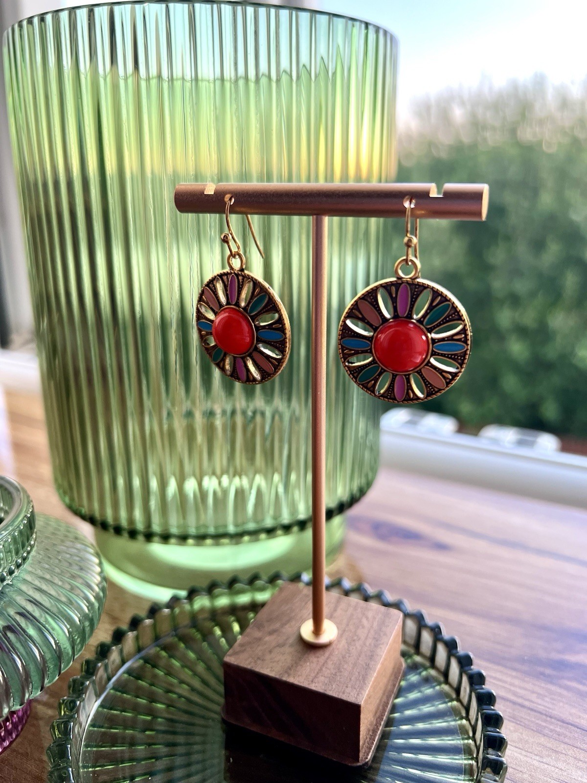 k_t_rose Gold plated multicolour Flower summer ladies Earrings free Gift Box