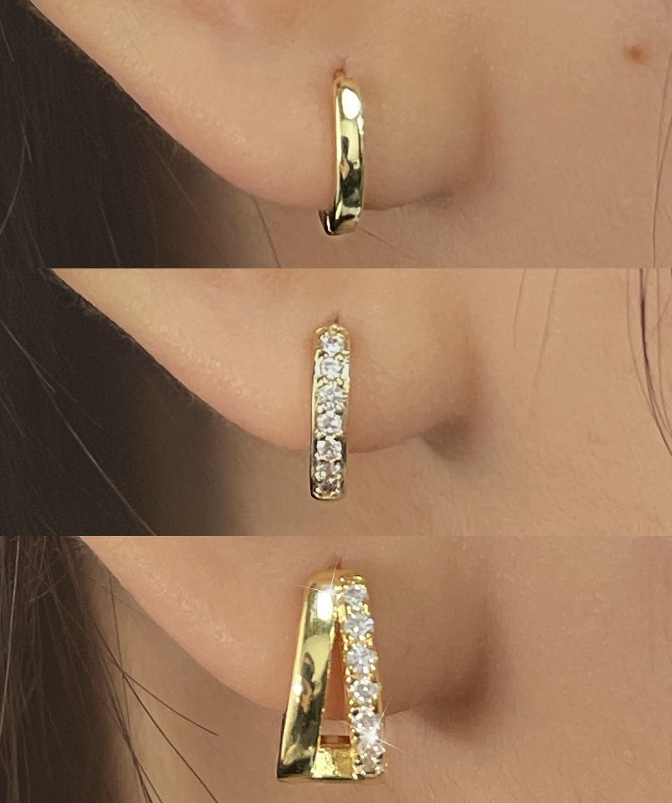 3 Pairs Small Gold Huggie Hoop Earrings Set, 14K Gold Plated Hypoallergenic Dain