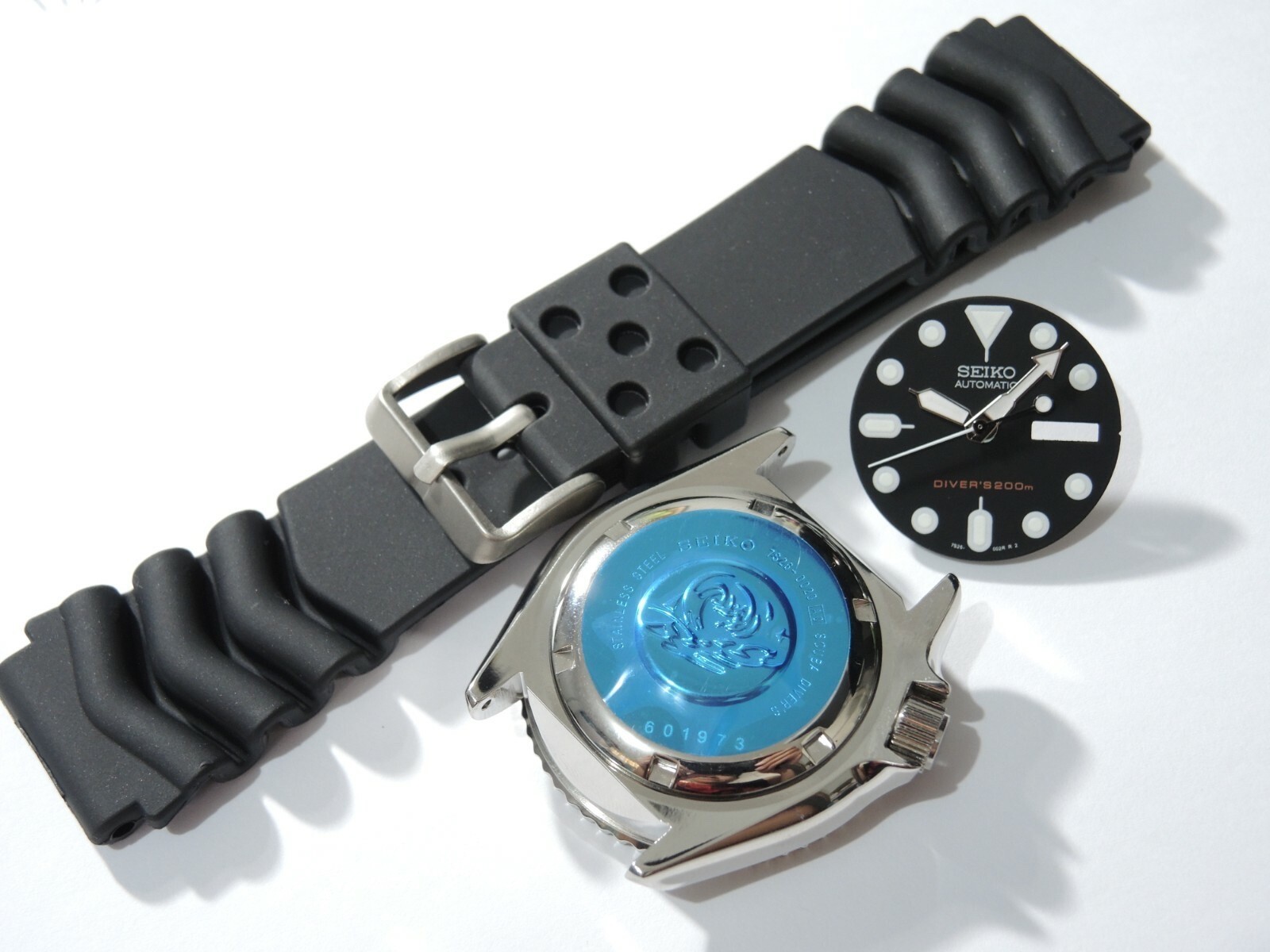 NEW STAINLESS PEPSI CASE,CROWN,DIAL,HANDS,STRAP LARGE DIVERS SKX007 (7S26-0020)