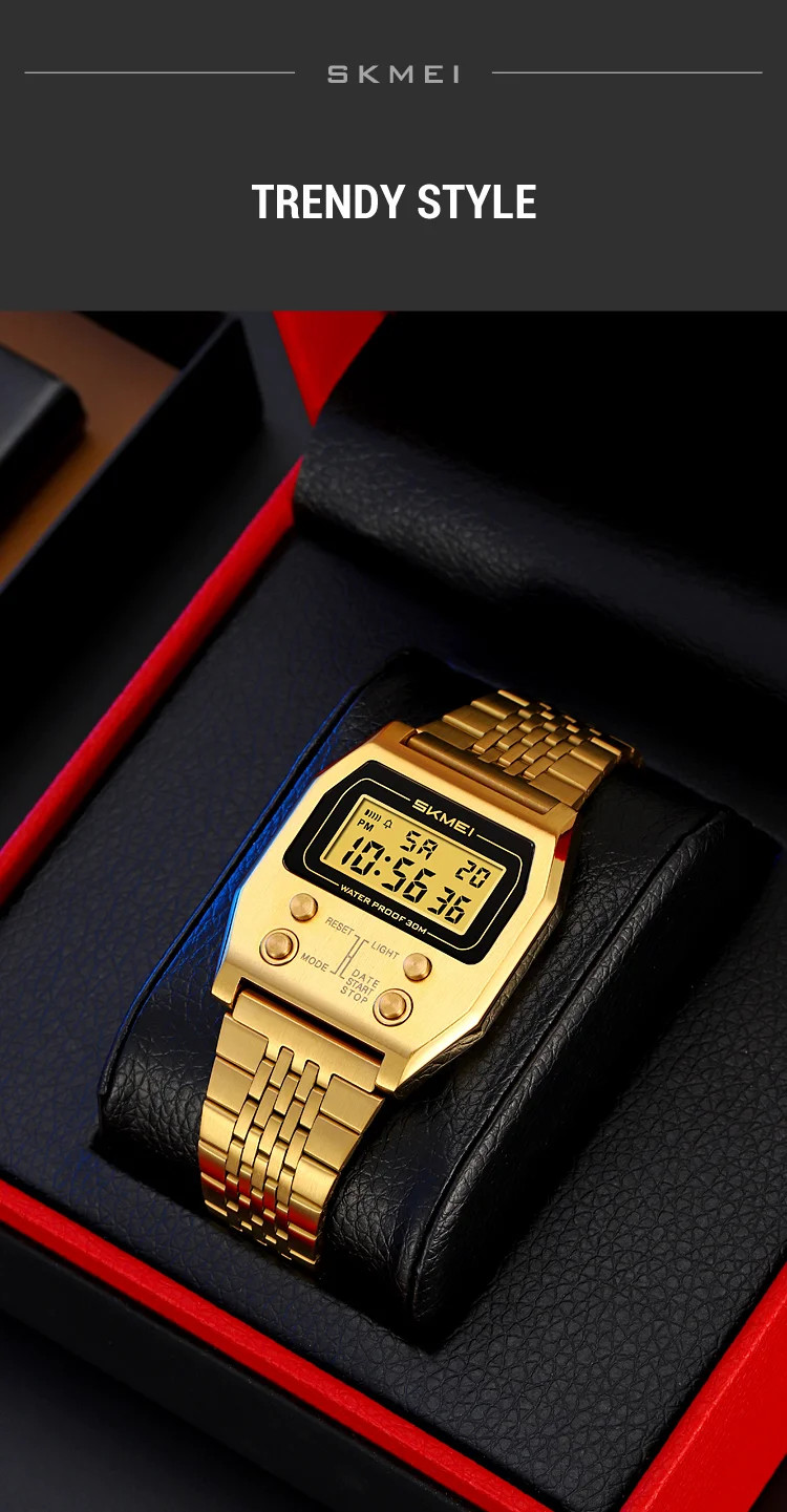 SKMEI 2460 Men’s Sports Waterproof Digital Watch Stainless Steel Luxury Retro LE