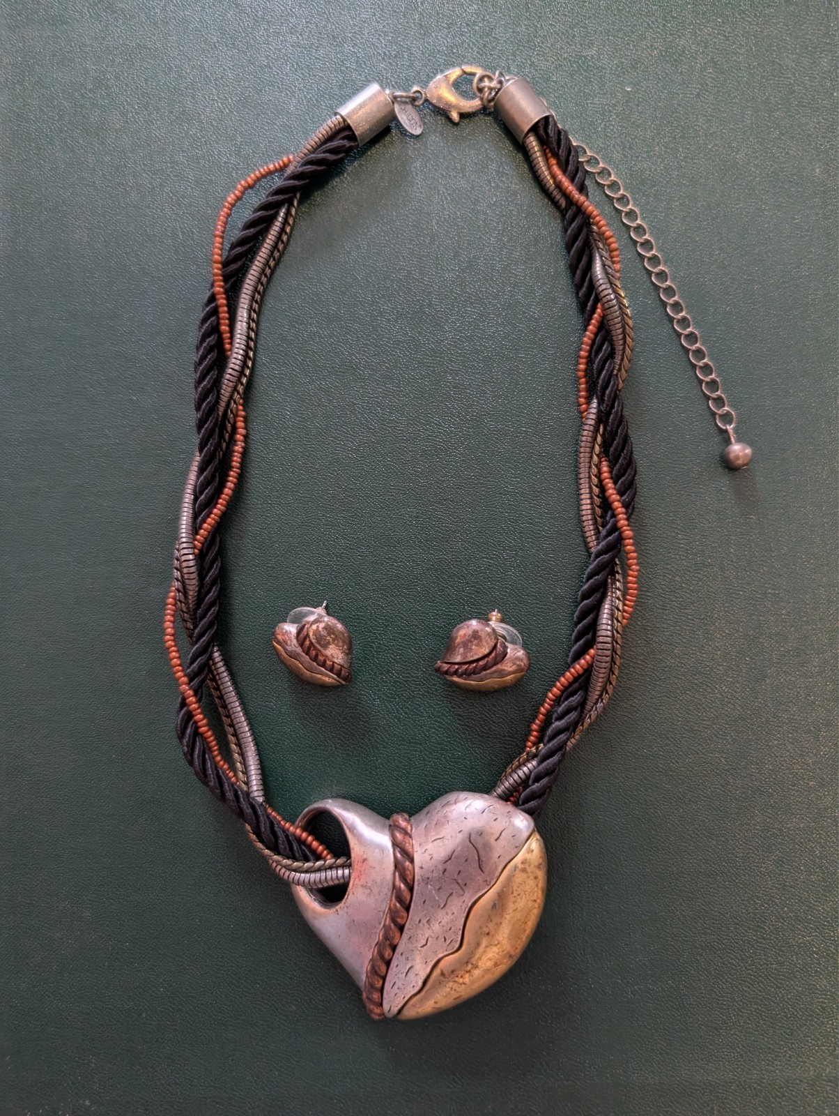 Chico Heart Necklace – Multi Metal – Cord and Beaded Chain