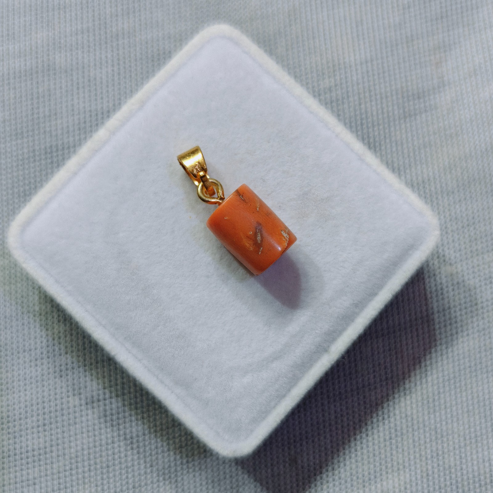 Natural Orange Coral Barrel Pendant Gold Plated Bail Handmade Necklace Jewelry