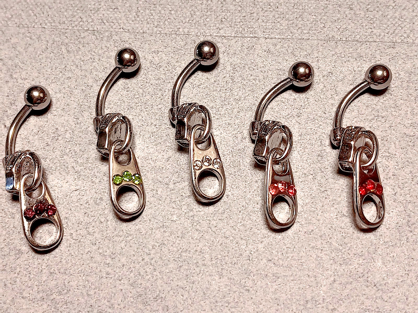 Belly Navel Ring Fun Zipper 14g 7/16″ 5 Colors 316L Surgical Grade Steel C-2