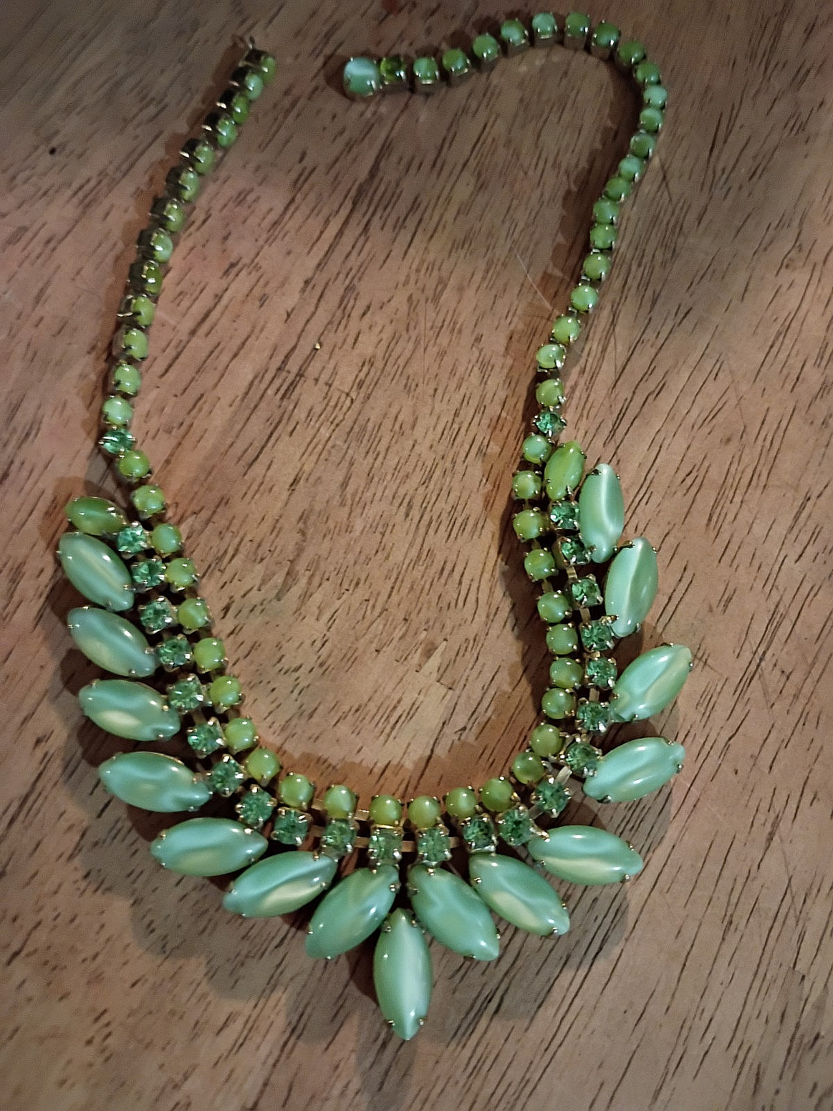 Signed Vintage Joseph Warner Mid-Century Green Moonglow Lucite Necklace (AS-IS)