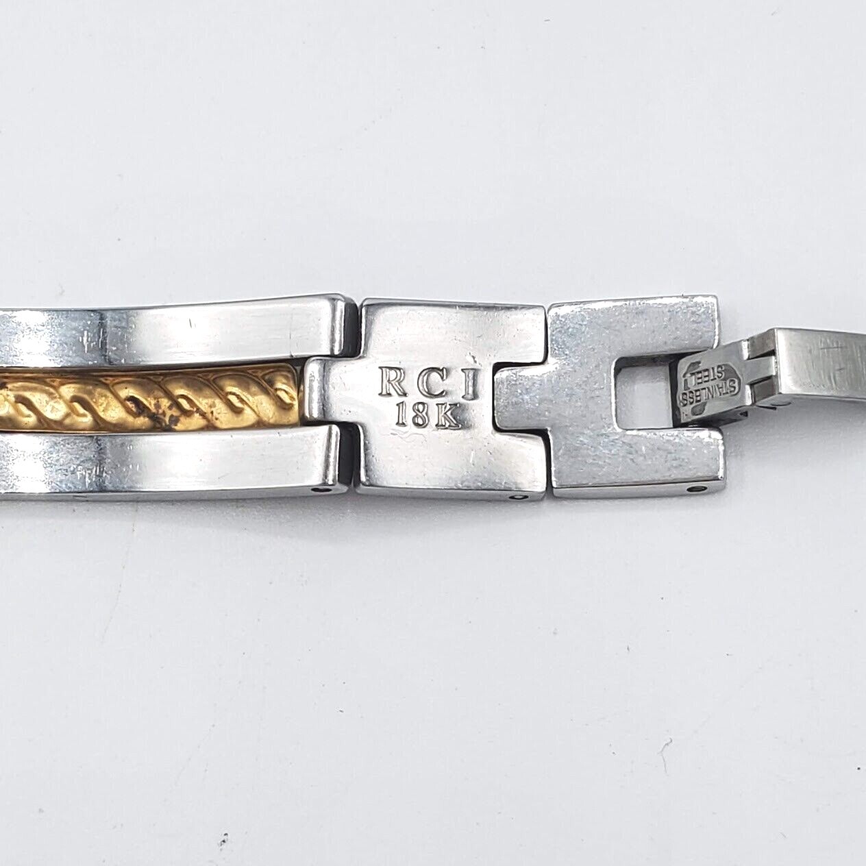 RCI Bracelet 18 KT Stamped Gold Stainless Steel Mens Unisex Box Link 8.5 in