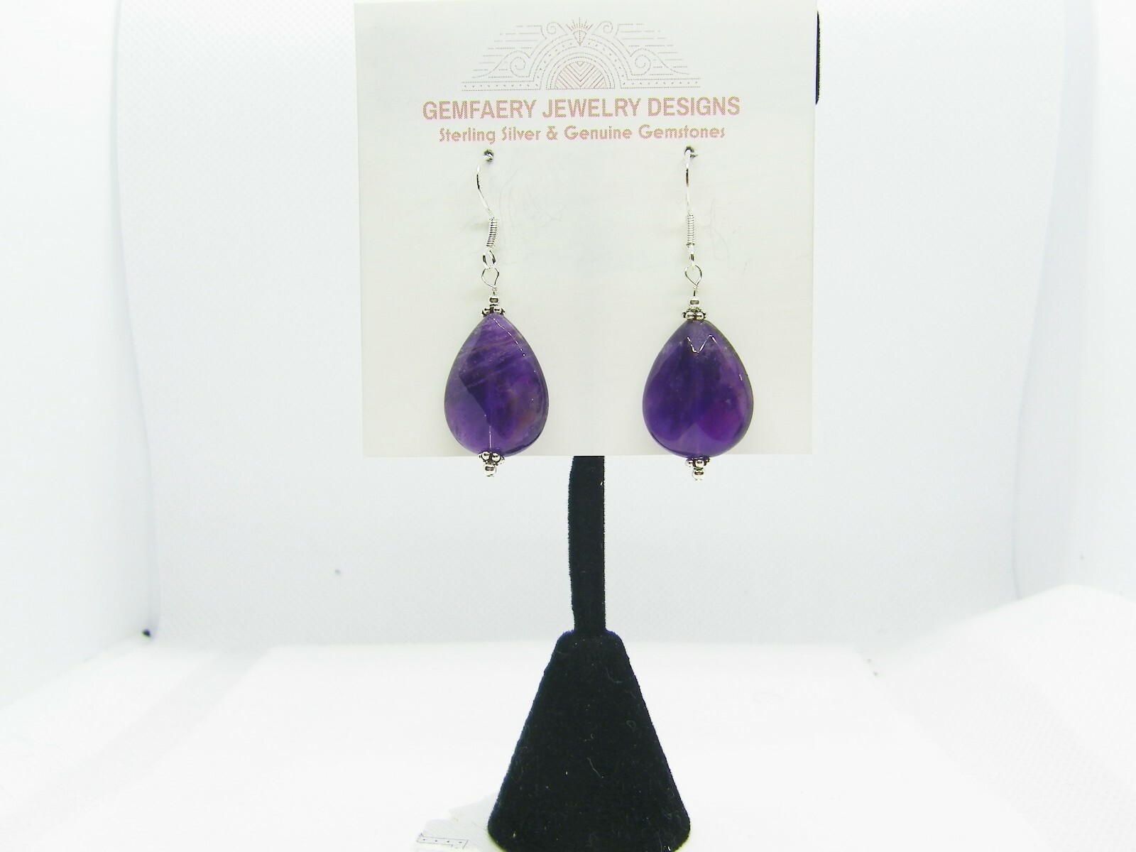 Sterling Silver Faceted AMETHYST Teardrop Dangle Earrings #2114…Handmade USA