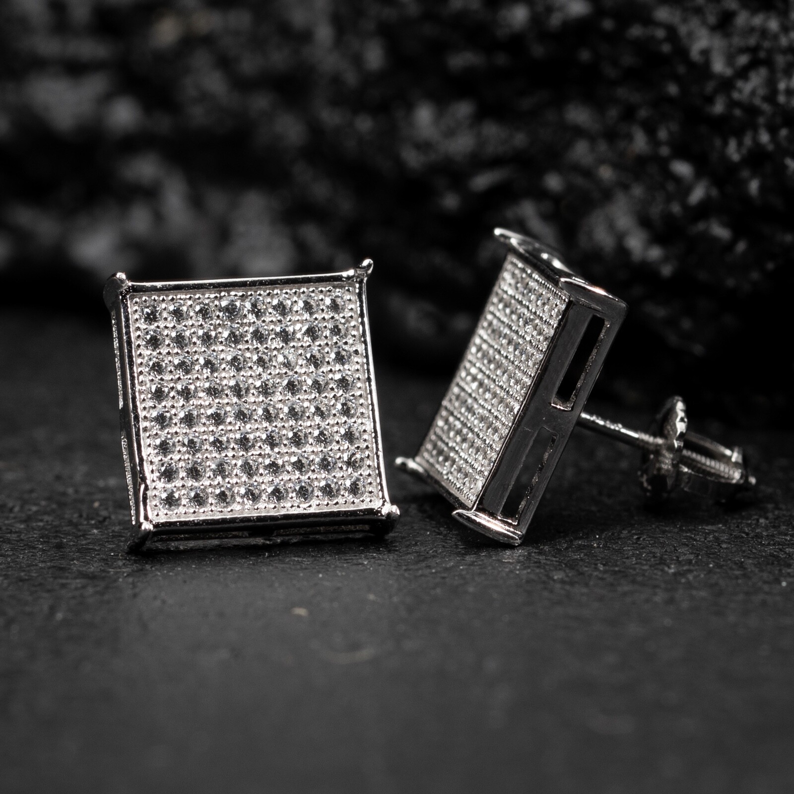 Men’s Square Flat Screen 925 Sterling Silver Hip Hop Stud Screw Back Earrings