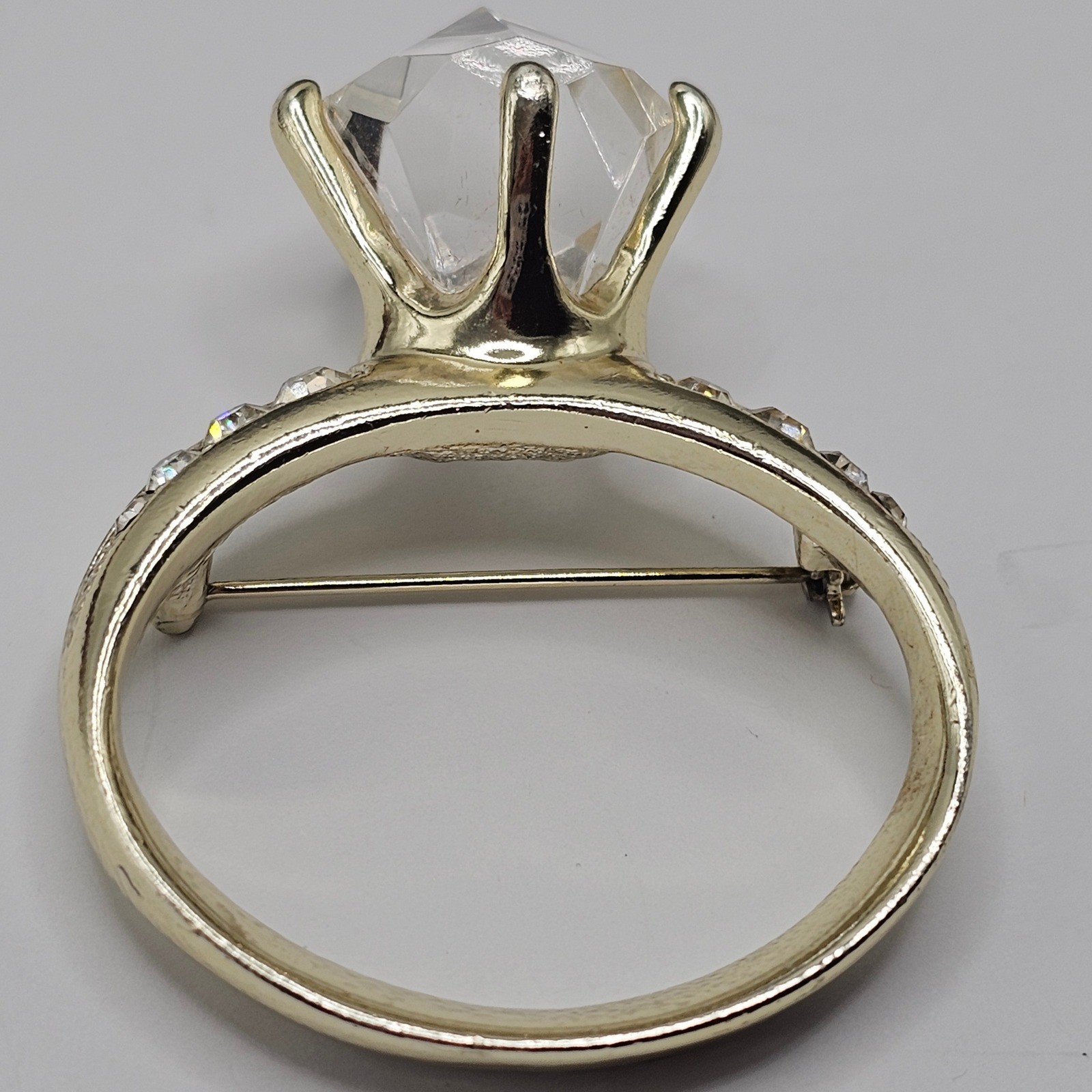 Vtg AJC Sparkle Stmt Ring Brooch Gold Tone Glam Engagement Bachelorette Bling