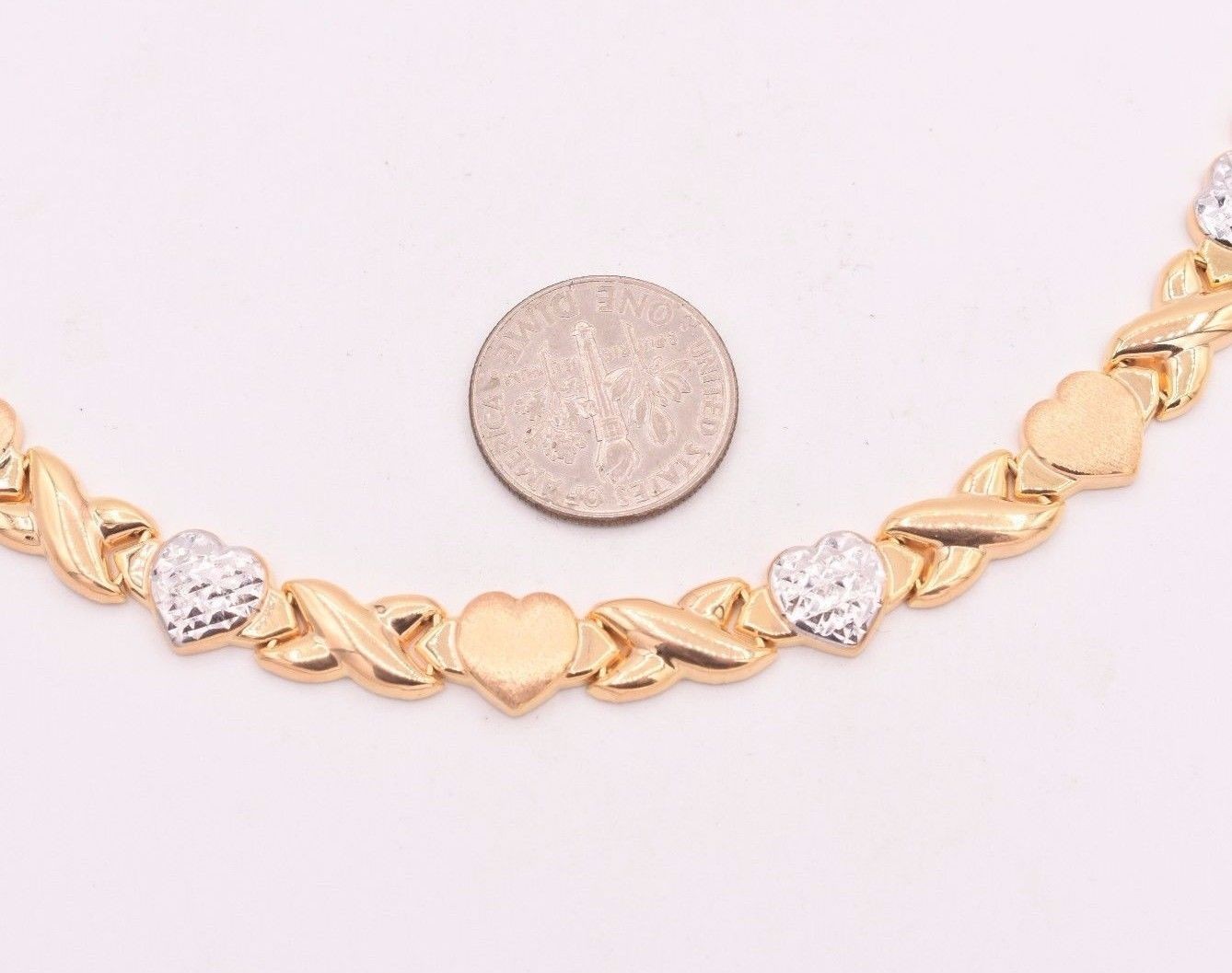 Hearts & Kisses Stampato Chain Necklace 14K Yellow White Gold Plated 925 Silver