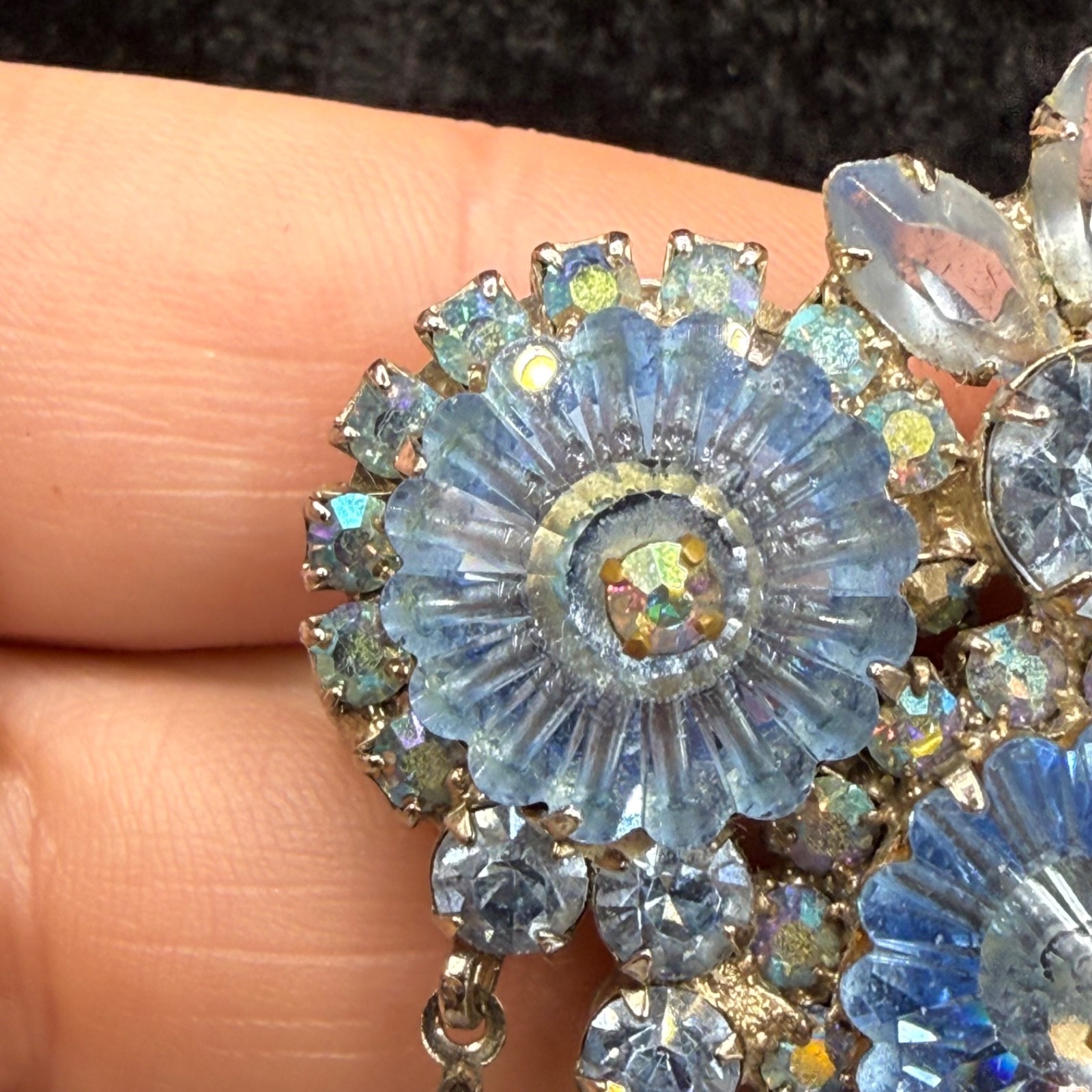 Vintage Juliana Brooch Blue Rivoli Stunning Chandelier Owl Eyes