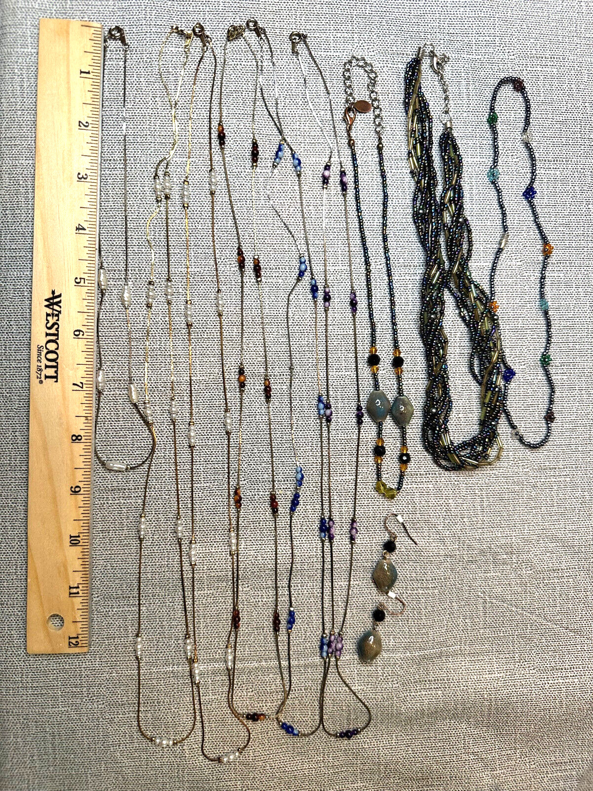 Lot of 9 Necklaces, 1 Matching Set of Earrings, Some Marked Korea