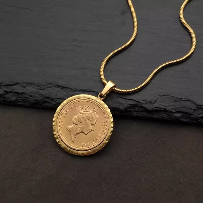 UK 1p Lucky Coin Pendant , Vintage Coin Glod Necklace 20″