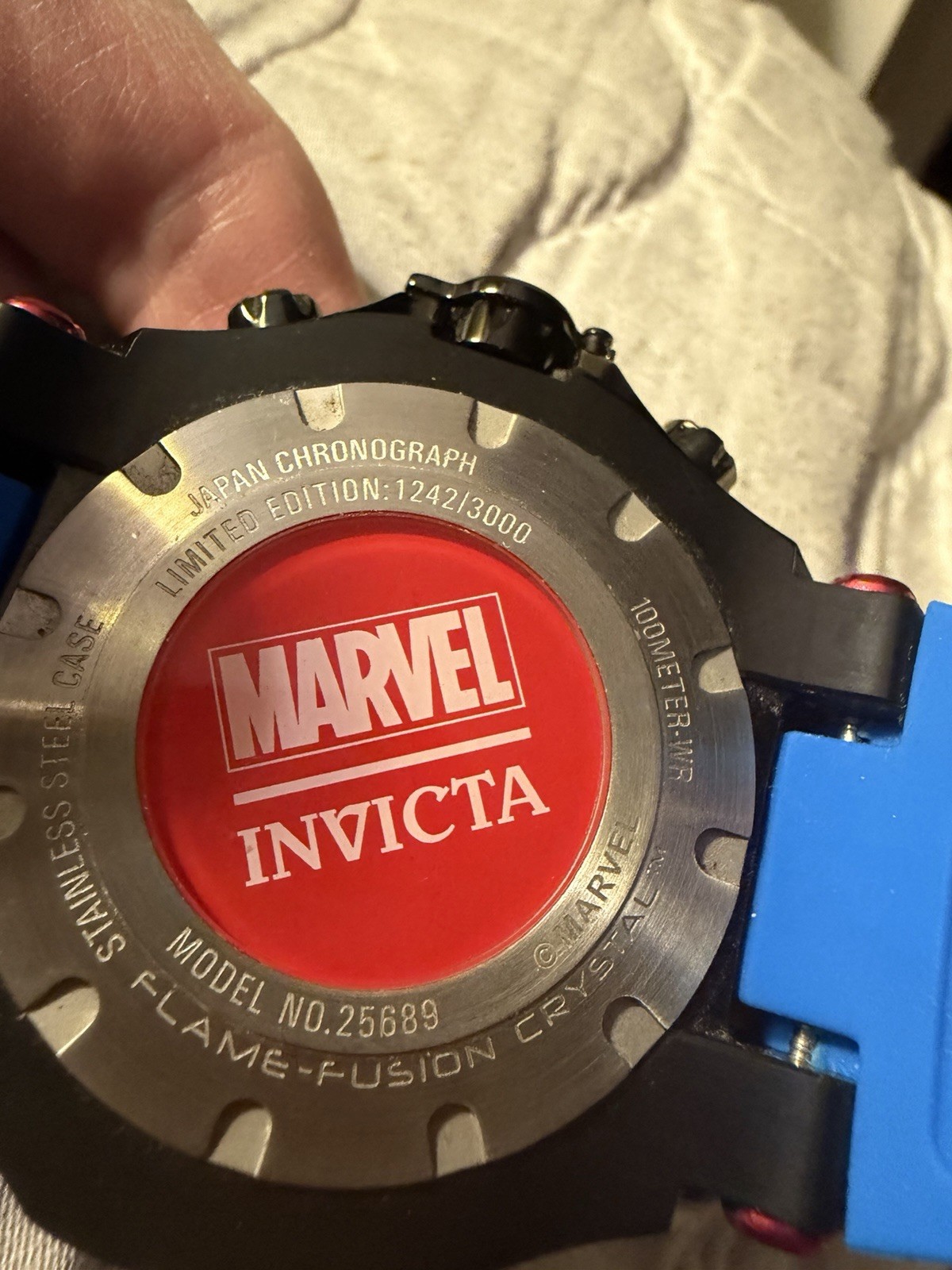 Invicta Marvel Men’s Quartz Chronograph Watch Blue Silicone Strap 100m Black