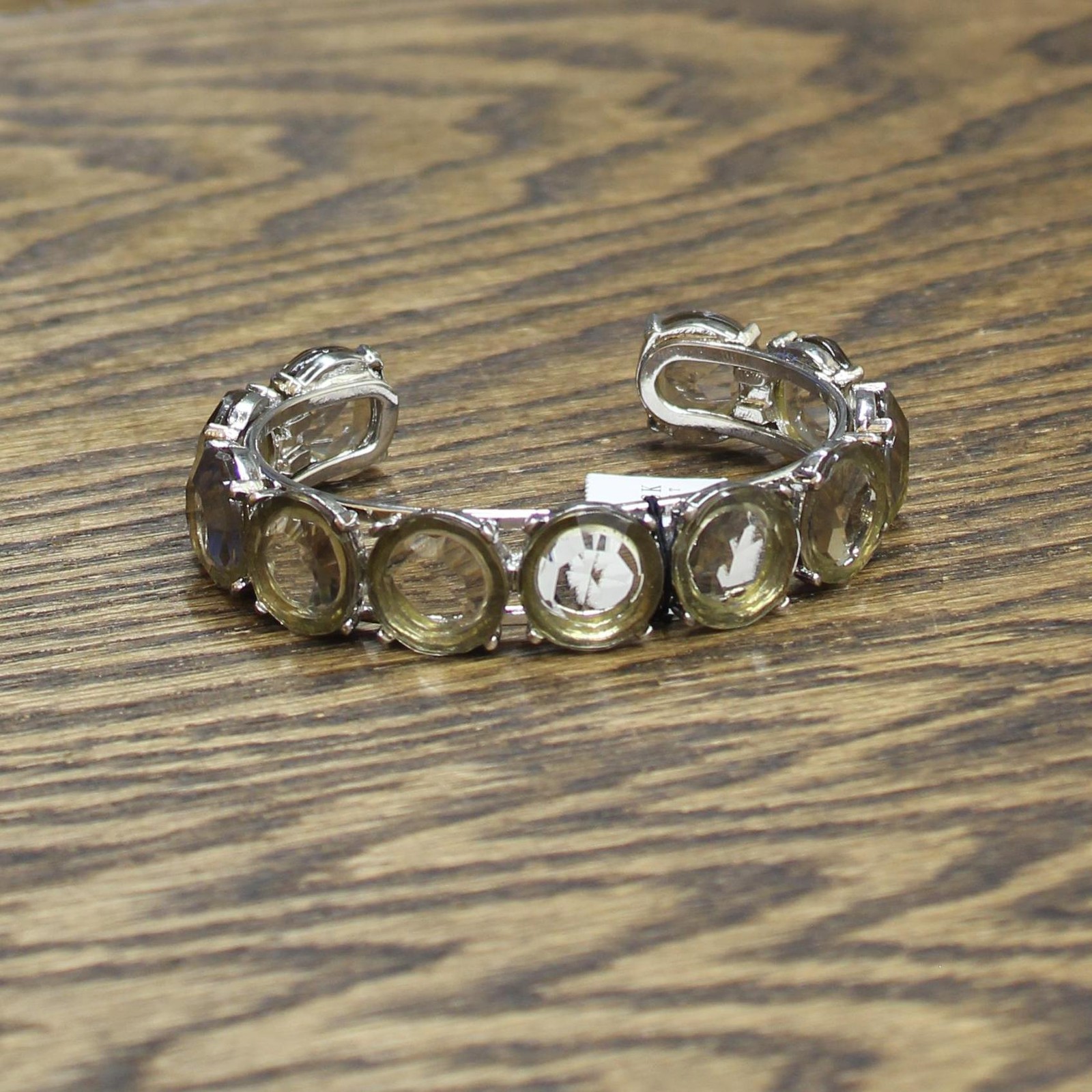 White House Black Market Stone Open Cuff Bracelet Silver Gray / Yellow 3″