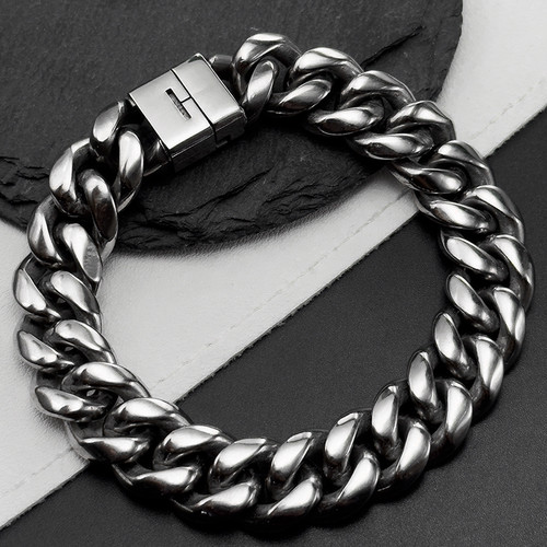 14mm Thickened Pure Titanium Cuban Necklace Bracelet Encrypted Ground Rounded