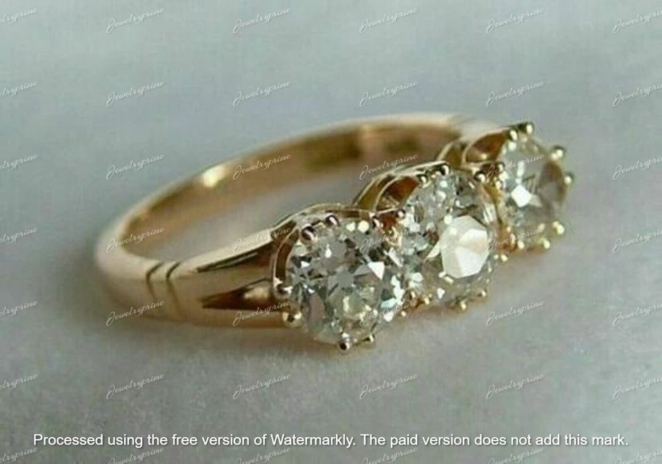 2Ct Round Cut Lab-Created Diamond 3 Stone Wedding Ring 14K Yellow Gold Plated